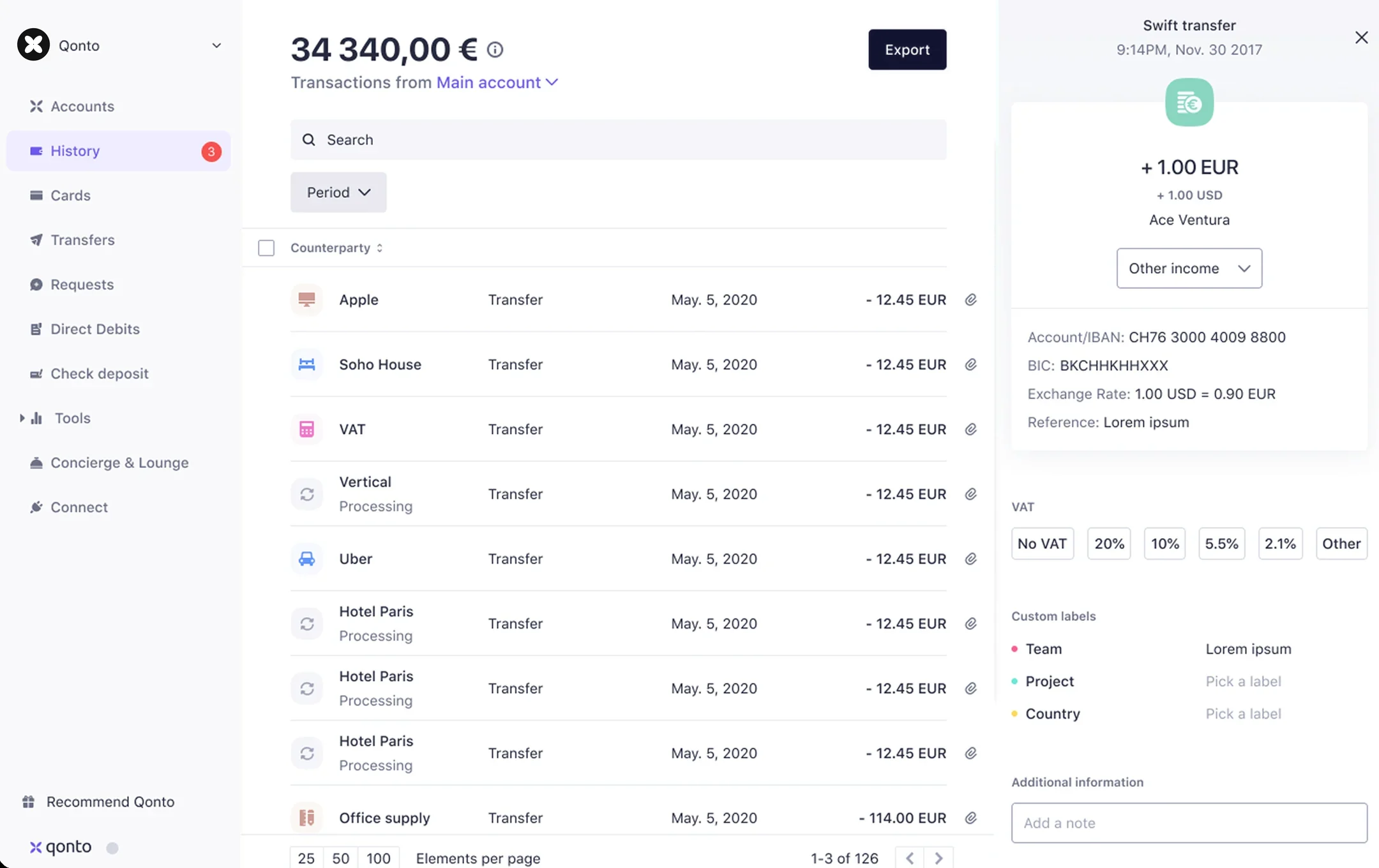 Qonto transaction history